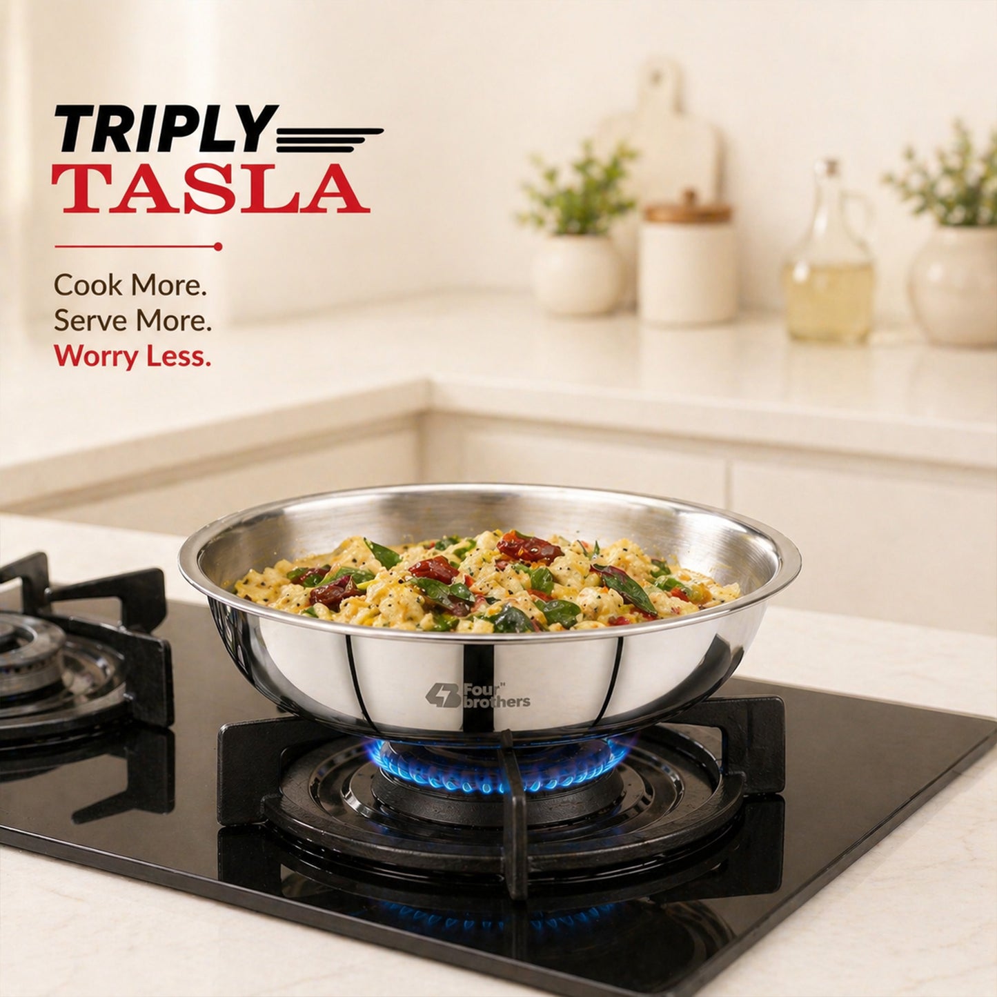 Triply Flat Bottom Tasla with Lid – Induction & Gas Compatible