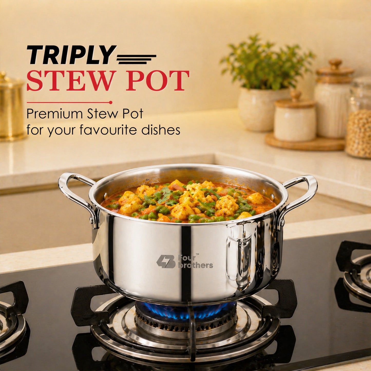 Tri‑Ply Stew Pot with Lid Cover Stainless Steel