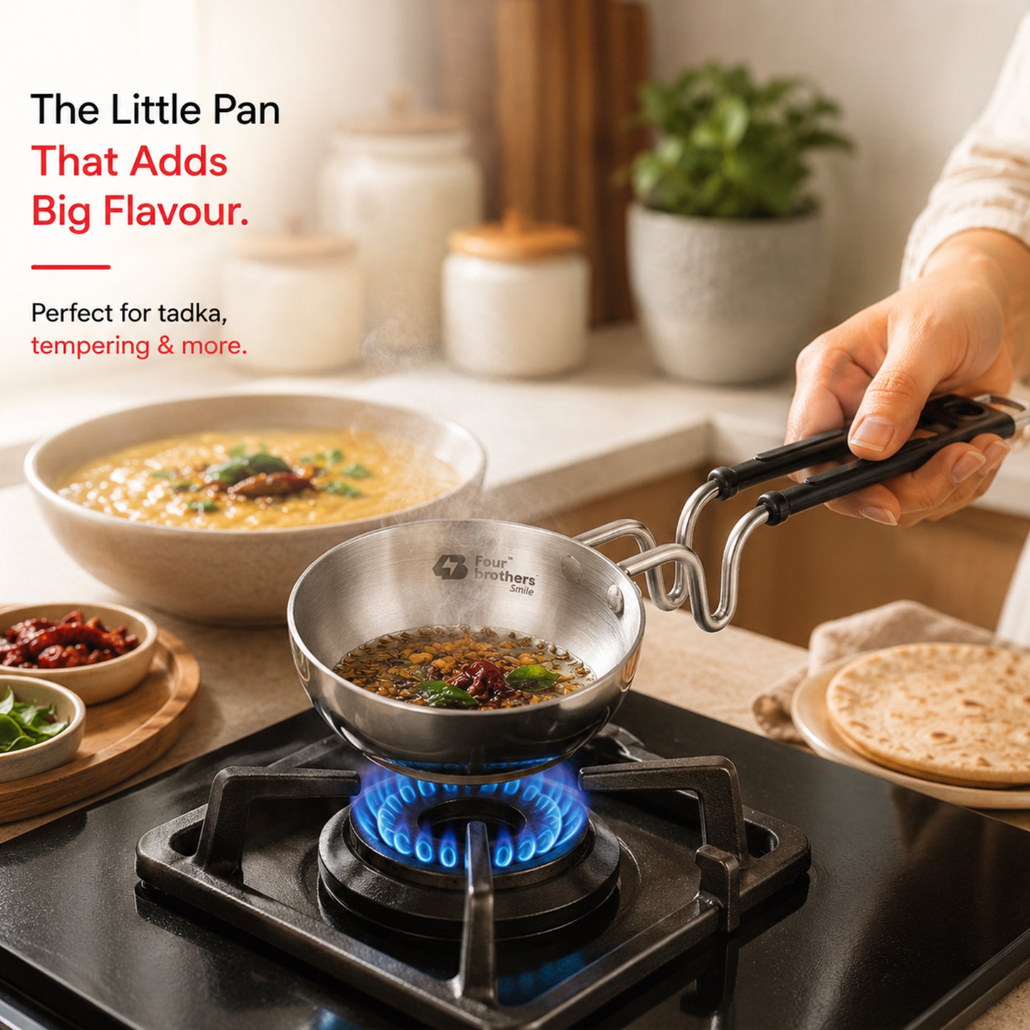 Triply Stainless Steel Tadka Pan – With Stay-Cool Handle | Fast, Even Tempering for Indian Cooking