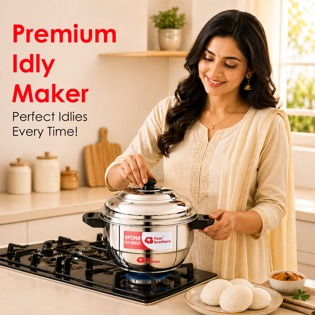 Four Brothers Optima Stainless Steel Idly Maker/Cooker | Induction & Gas Compatible