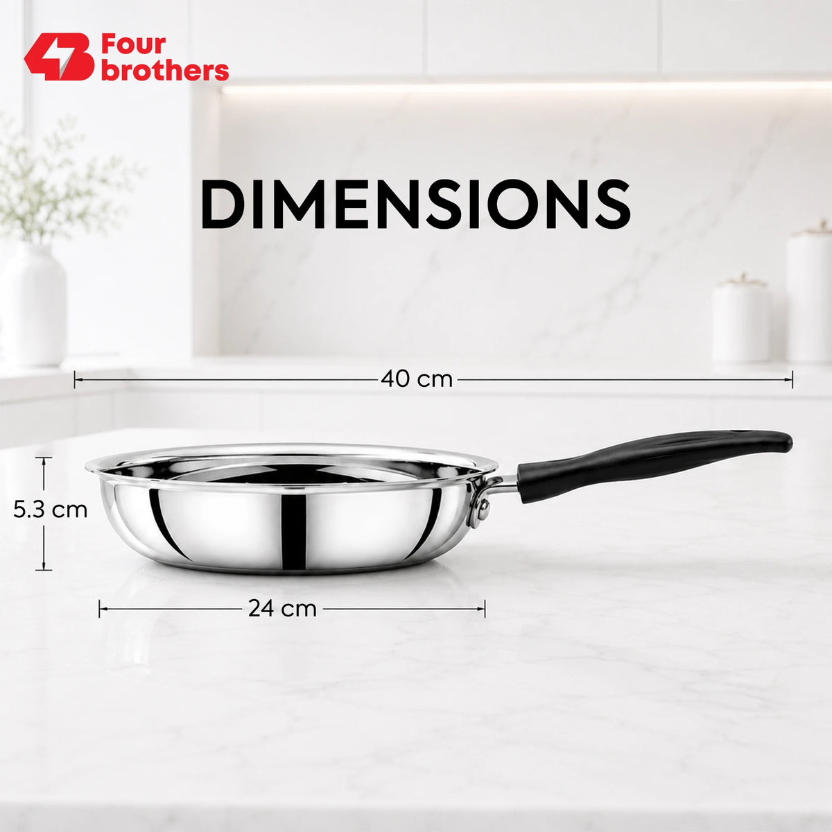Premium Stainless Steel Frypan, Mirror Polish Finish | Four Brothers