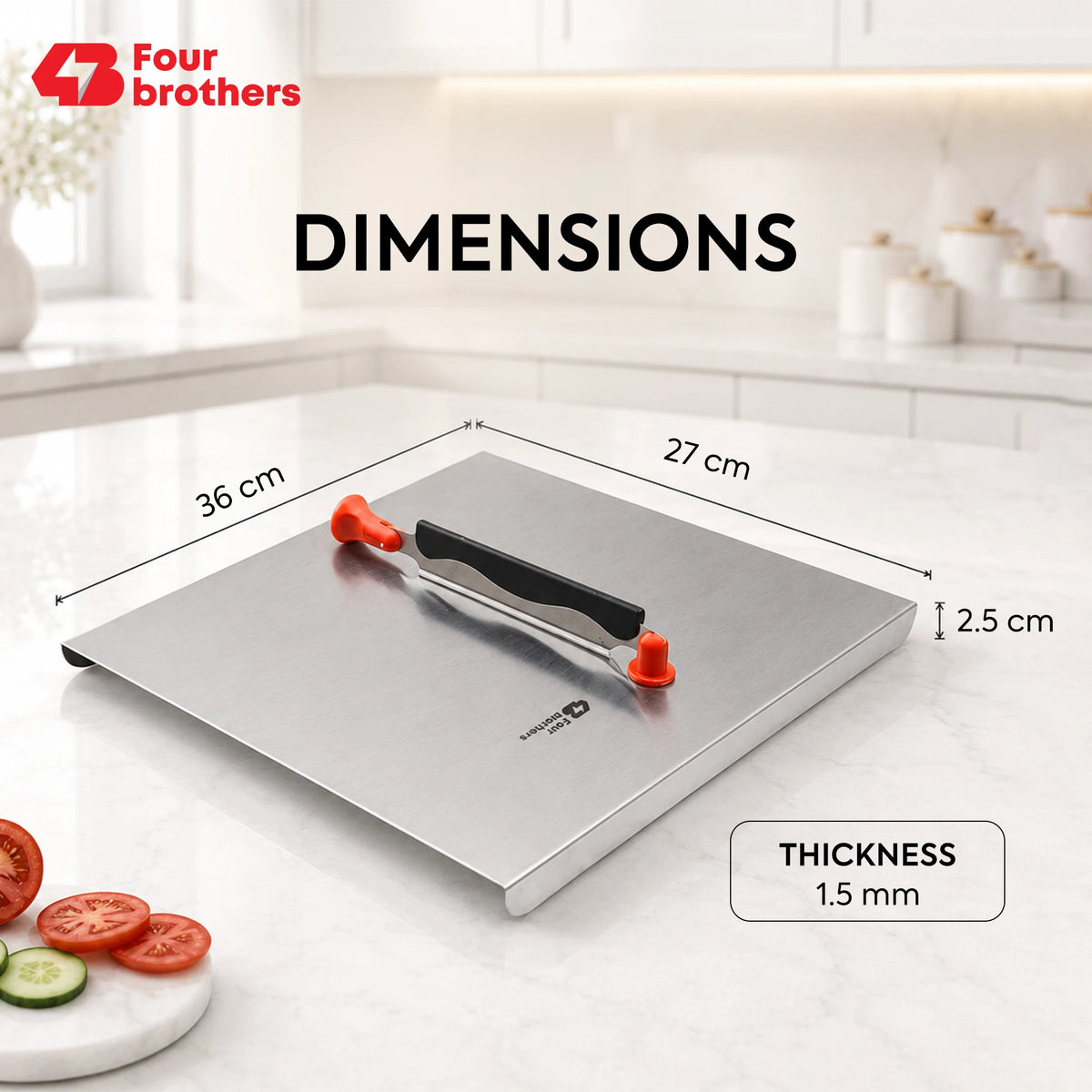 Royal Stainless Steel Cutting Board with Reversible Built-In Cutter | Four Brothers