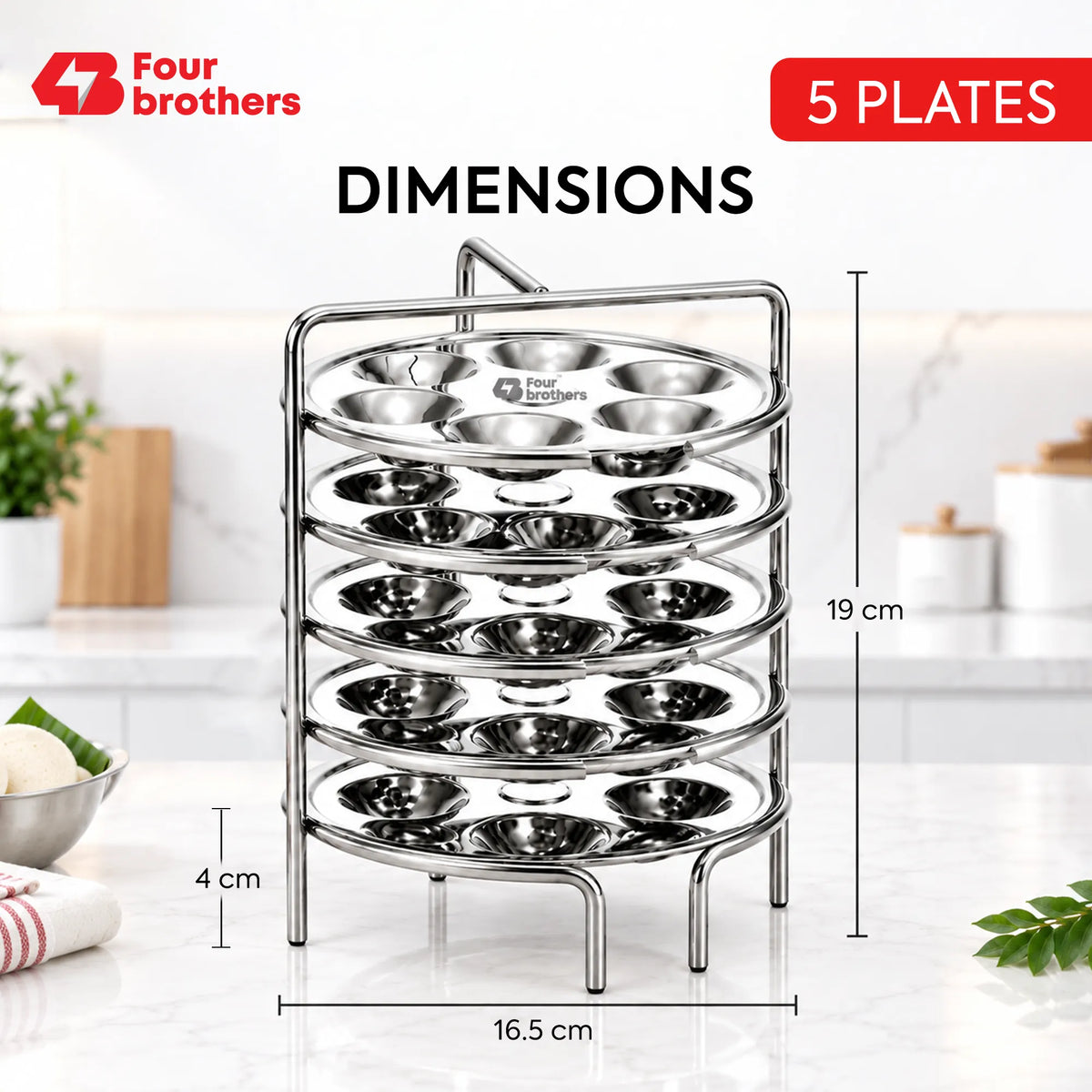 Mini Idly Stand Stainless Steel Steamer Plate, 5 Idlis Per Plate | Four Brothers