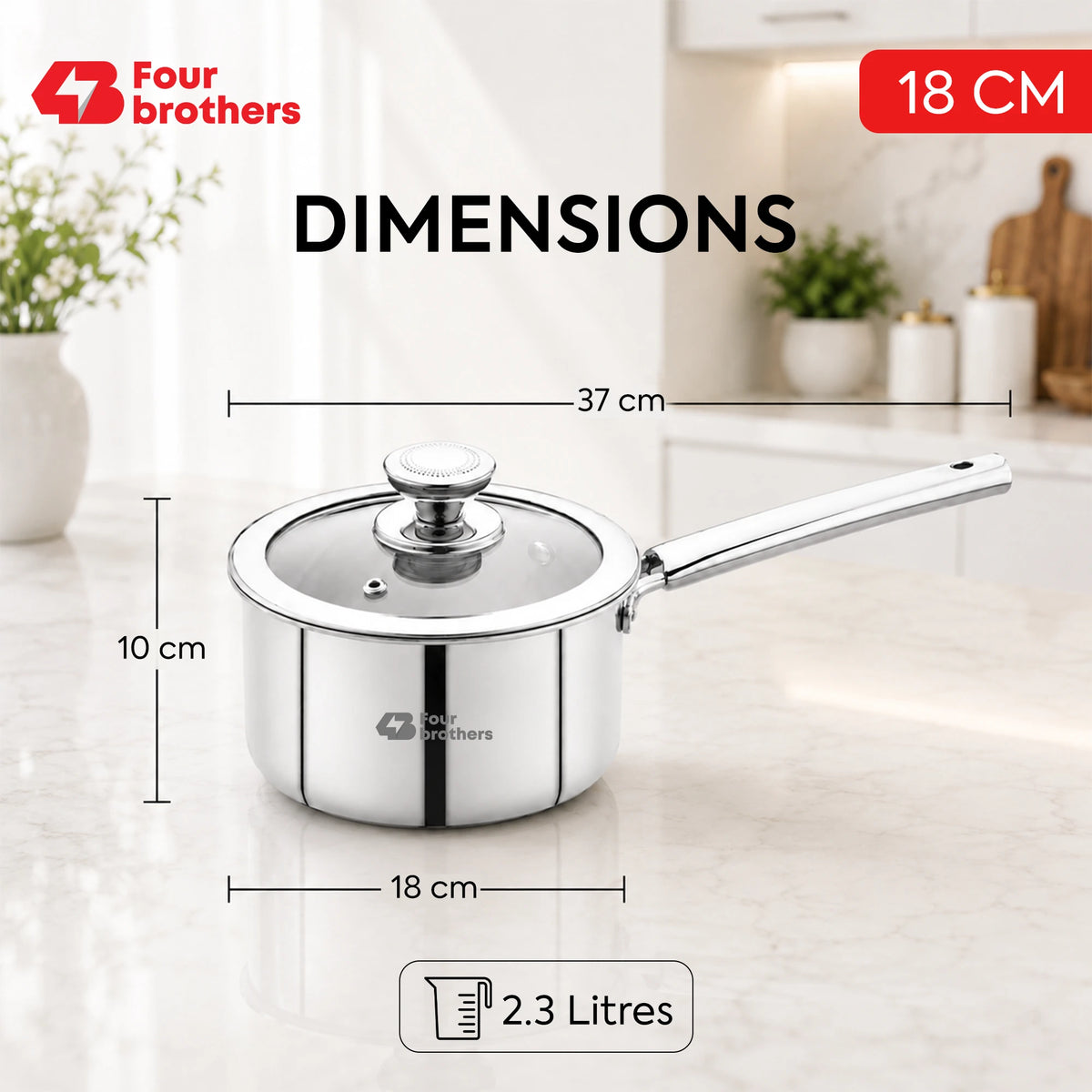 Stainless Steel Triply Saucepan with Toughened Glass Lid | Four Brothers