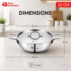Triply Stainless Steel Kadai with Lid, Induction & Gas | Four Brothers