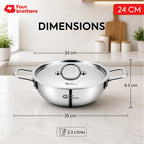 Triply Stainless Steel Kadai with Lid, Induction & Gas | Four Brothers