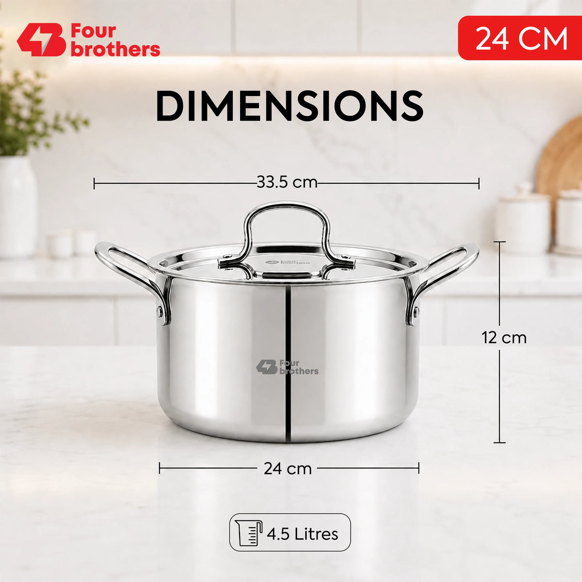 Tri-Ply Stainless Steel Stew Pot with Lid | Four Brothers