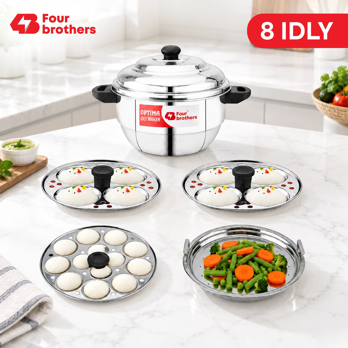 Optima Stainless Steel Idly Maker, Induction & Gas | Four Brothers