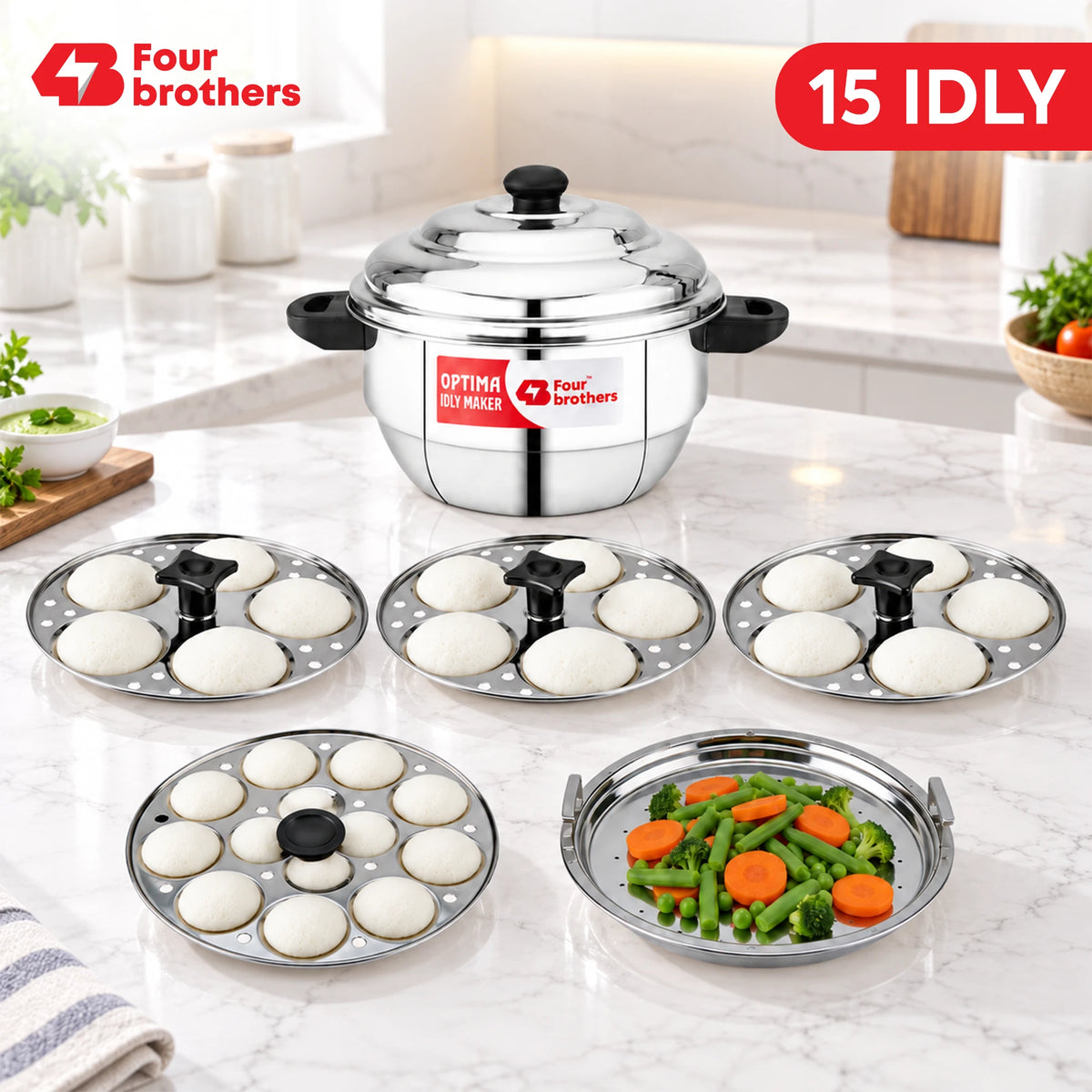 Optima Stainless Steel Idly Maker, Induction & Gas | Four Brothers