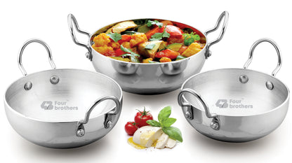 Aluminium Round Bottom Kadai for Kitchen - 3Pcs Set