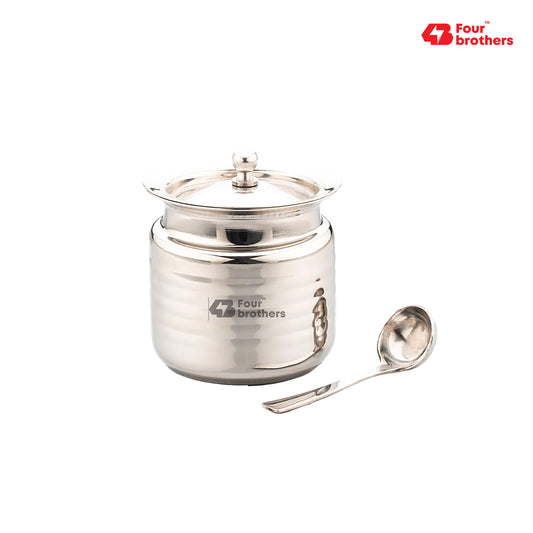 Lotus Stainless Steel Ghee Pot with Spoon
