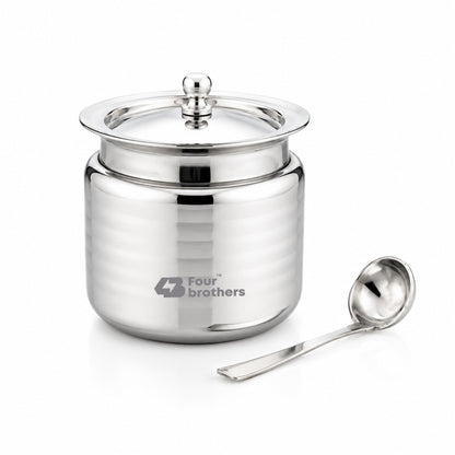 Lotus Stainless Steel Ghee Pot with Spoon