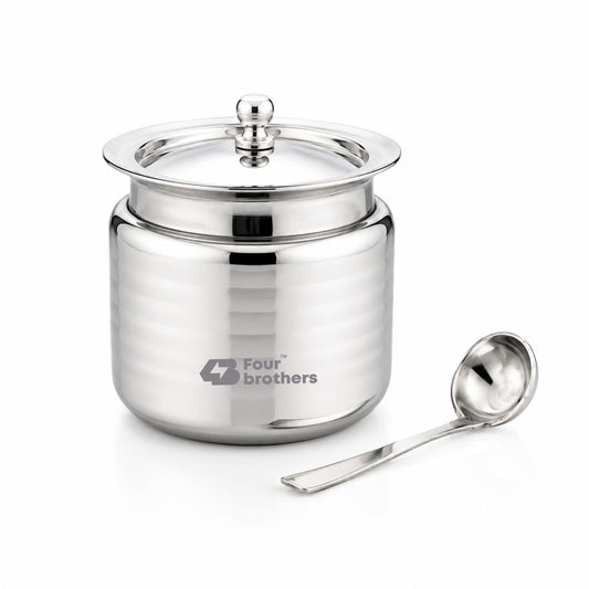 Lotus Stainless Steel Ghee Pot with Spoon