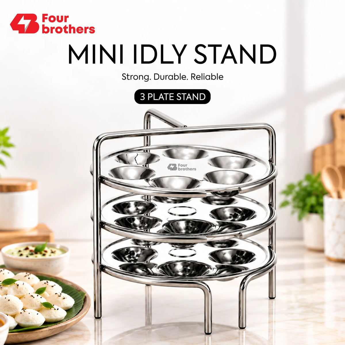 Mini Idly Stand Stainless Steel Steamer Plate, 5 Idlis Per Plate | Four Brothers