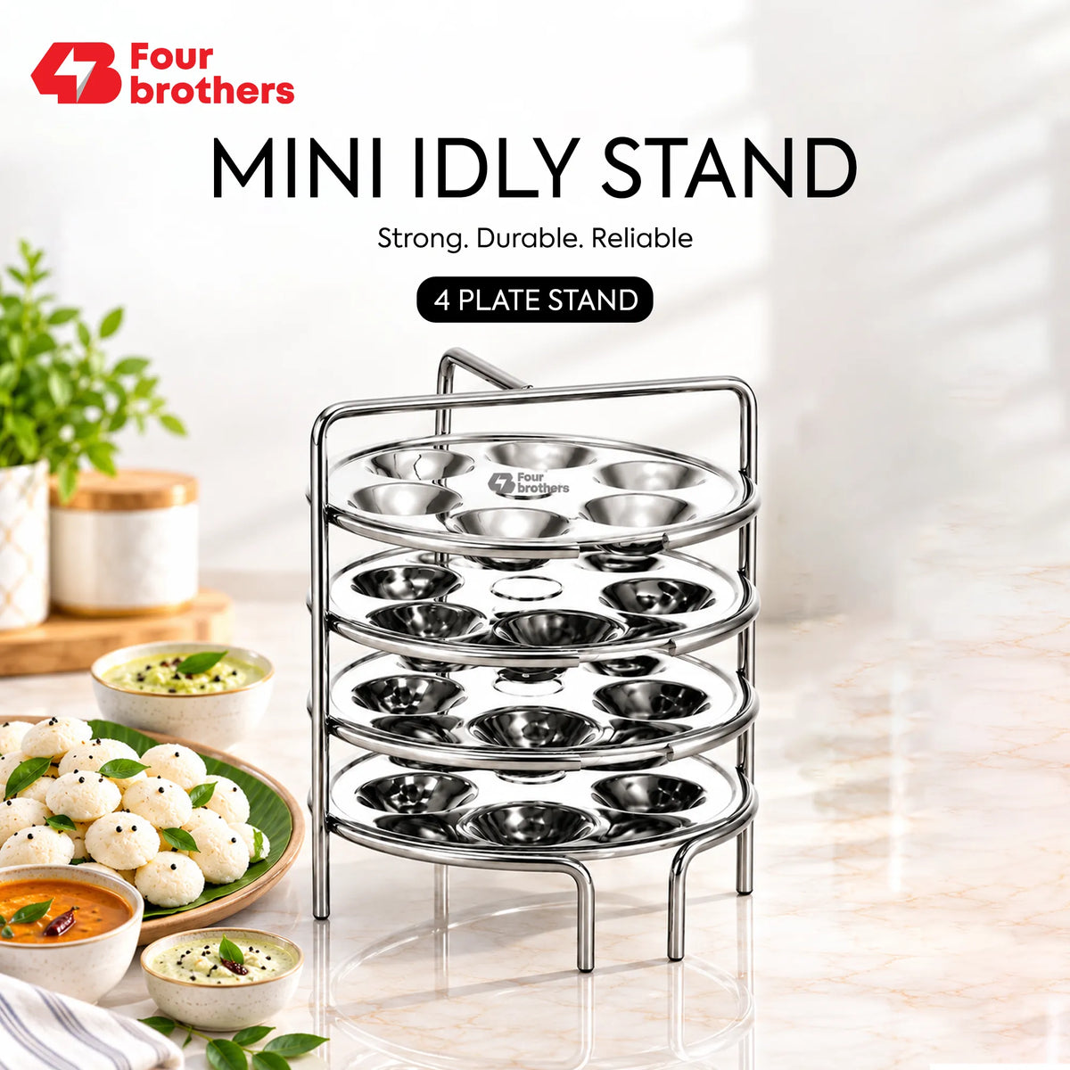 Mini Idly Stand Stainless Steel Steamer Plate, 5 Idlis Per Plate | Four Brothers
