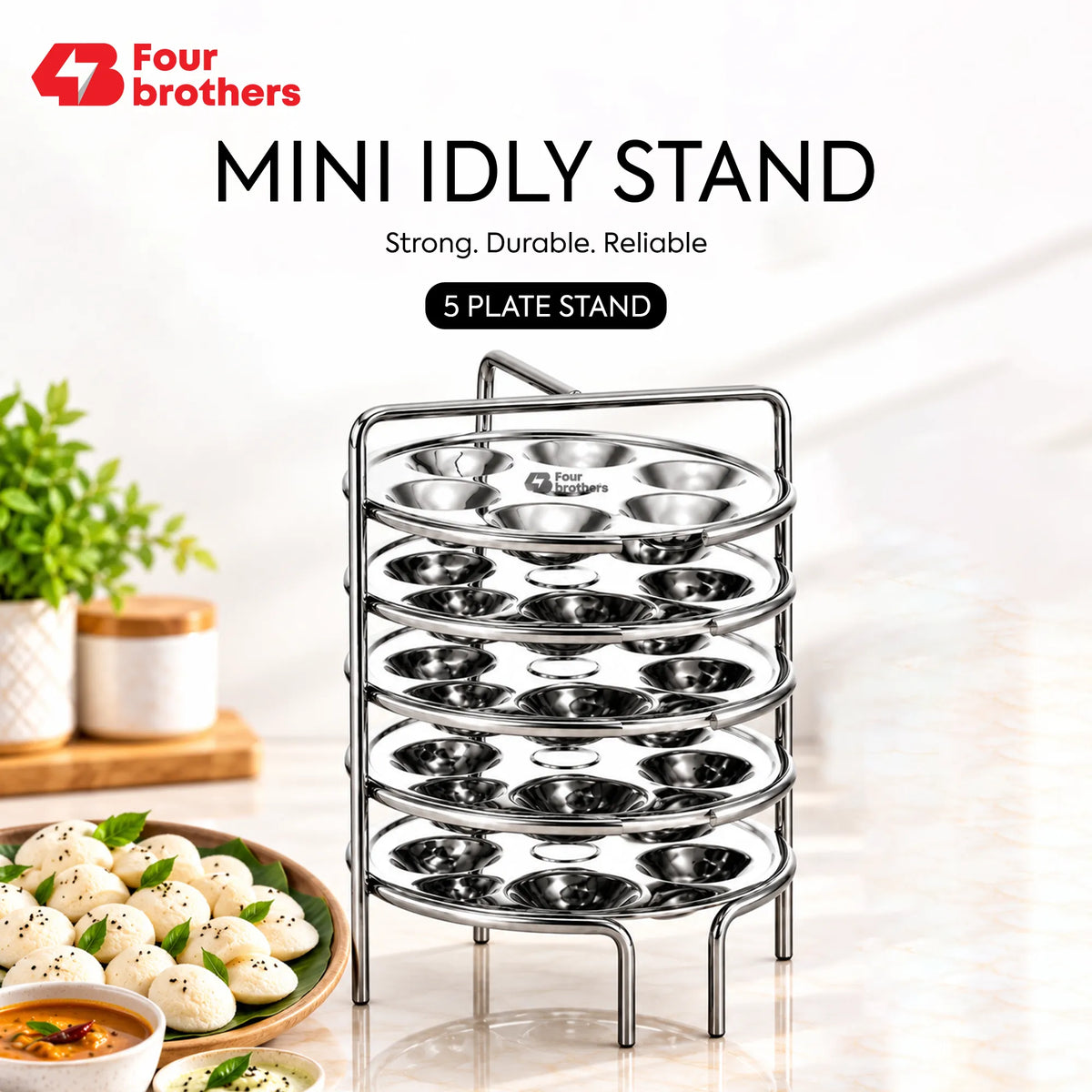 Mini Idly Stand Stainless Steel Steamer Plate, 5 Idlis Per Plate | Four Brothers