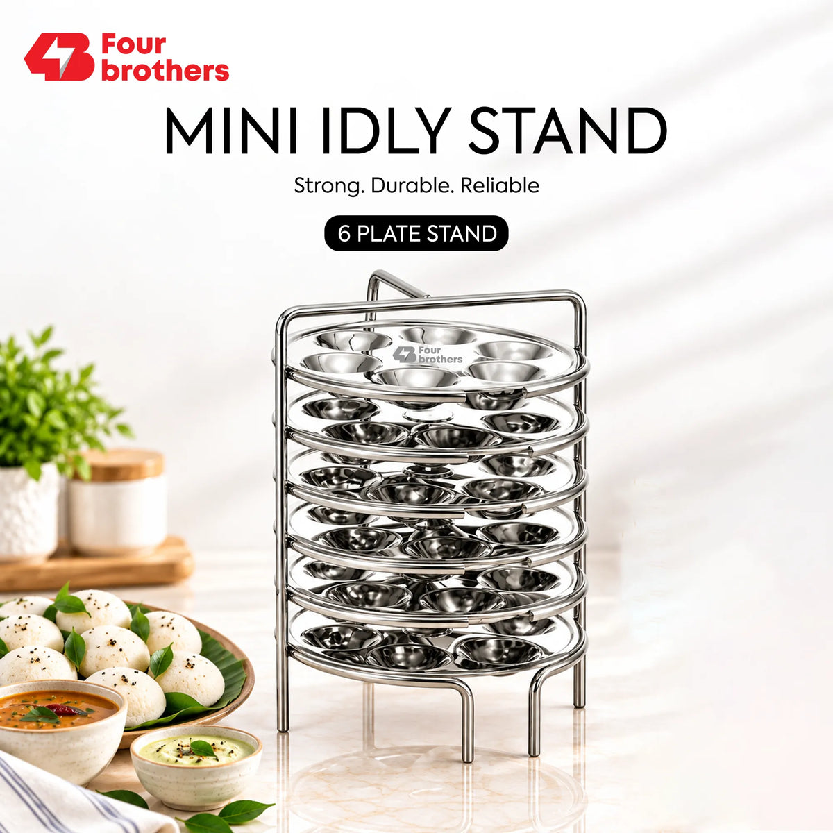 Mini Idly Stand Stainless Steel Steamer Plate, 5 Idlis Per Plate | Four Brothers
