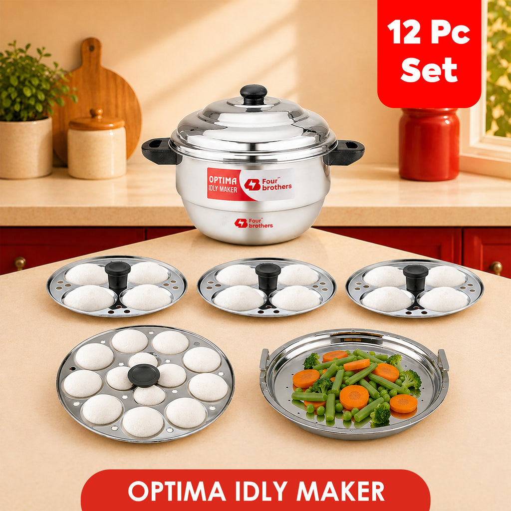 Four Brothers Optima Stainless Steel Idly Maker/Cooker | Induction & Gas Compatible
