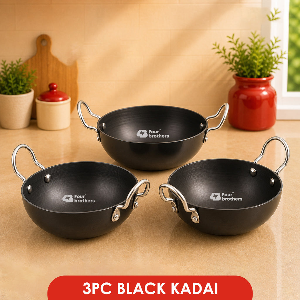 Hard Anodised Black Kadai 3Pcs Set