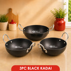 Hard Anodised Black Kadai 3Pcs Set