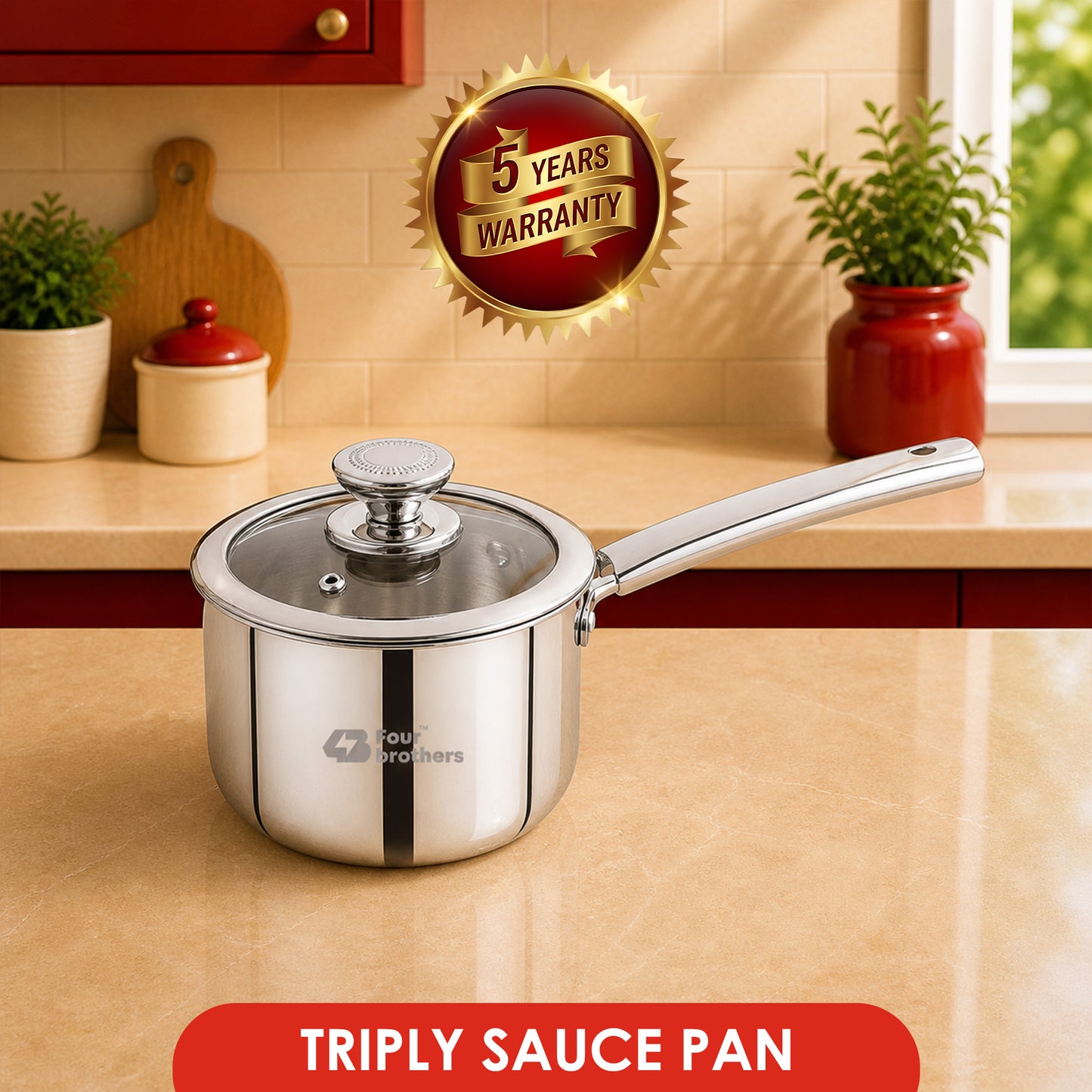 S.S Triply Saucepan with Glass Lid