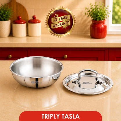 Triply Flat Bottom Tasla with Lid – Induction & Gas Compatible