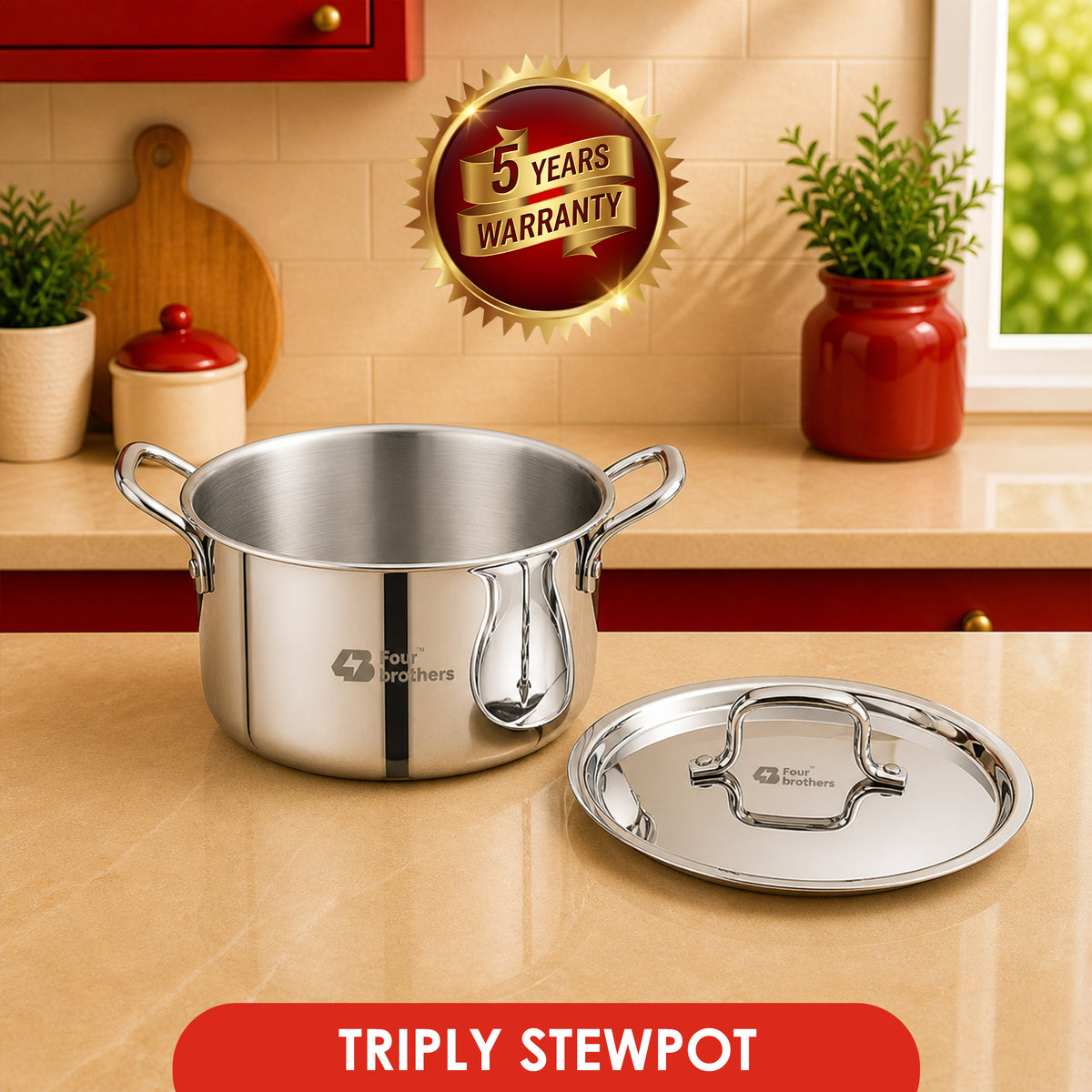 Four Brothers Tri-Ply Stainless Steel Stew Pot with Lid