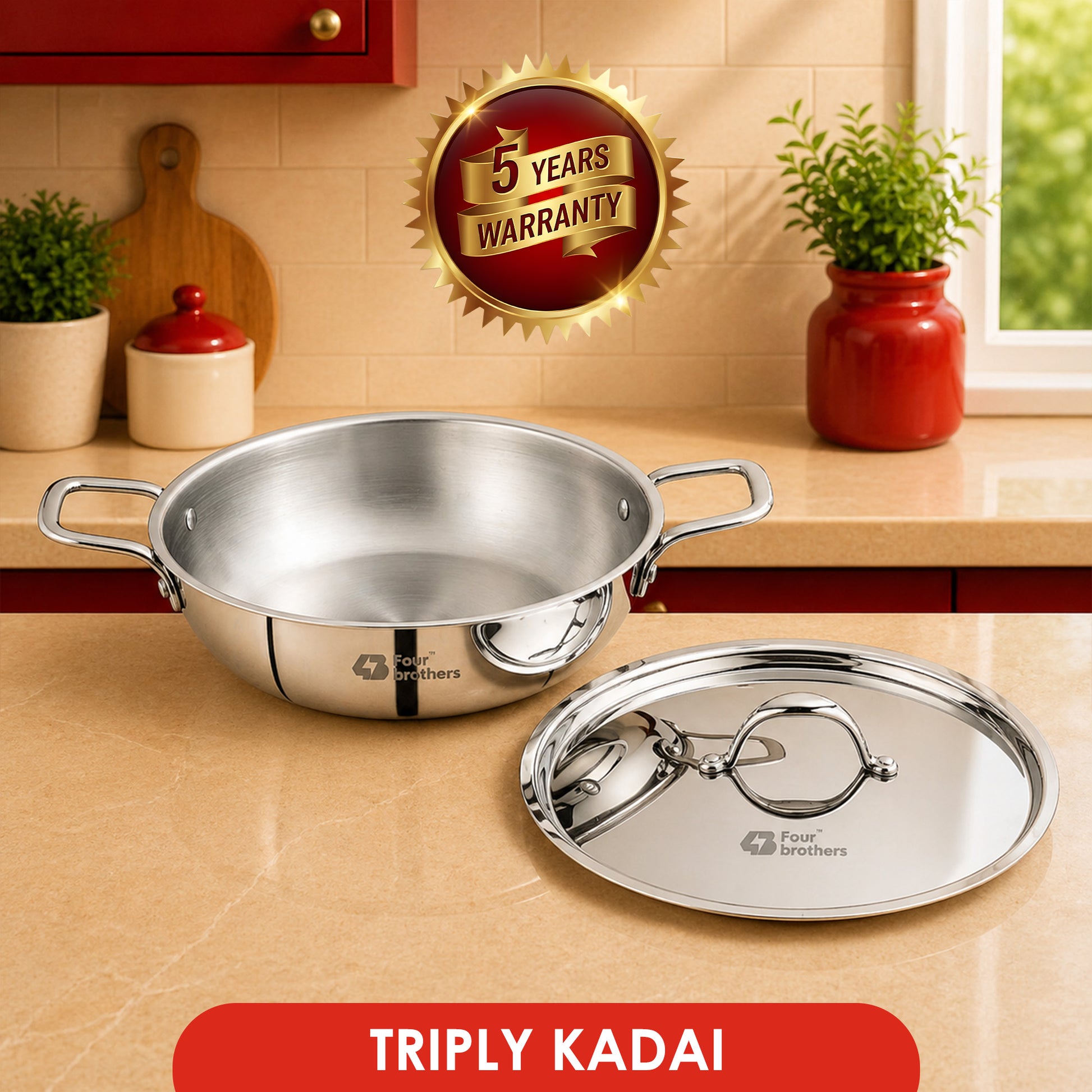 Four Brothers Triply Stainless Steel Tasla for Indian Cooking with warranty