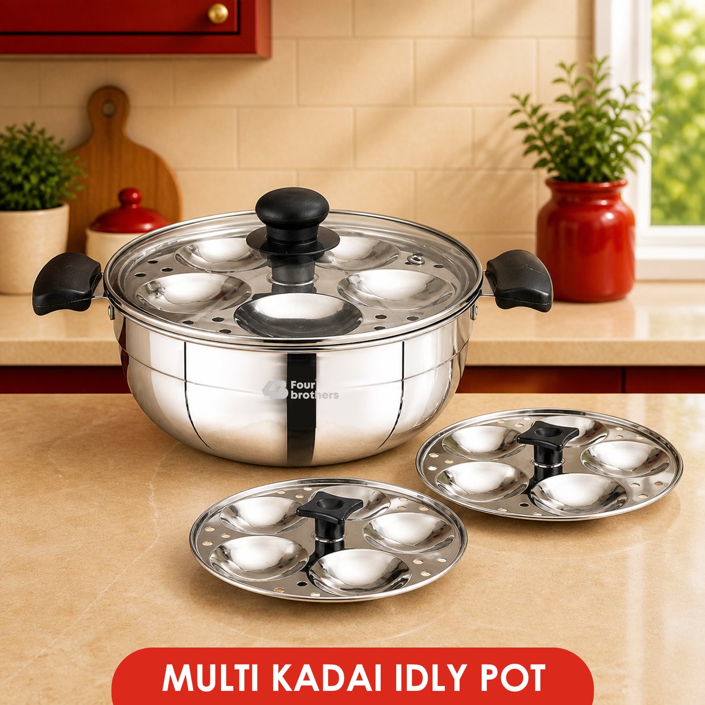 Smart Multi Kadai | Idly Pot with Glass Lid - Stainless Steel