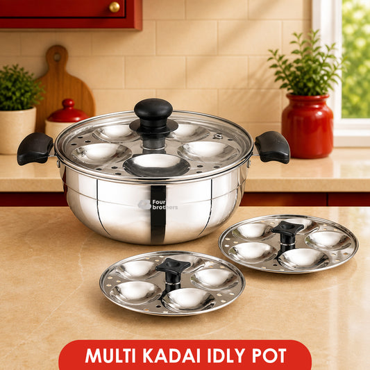Smart Multi Kadai | Idly Pot with Glass Lid - Stainless Steel
