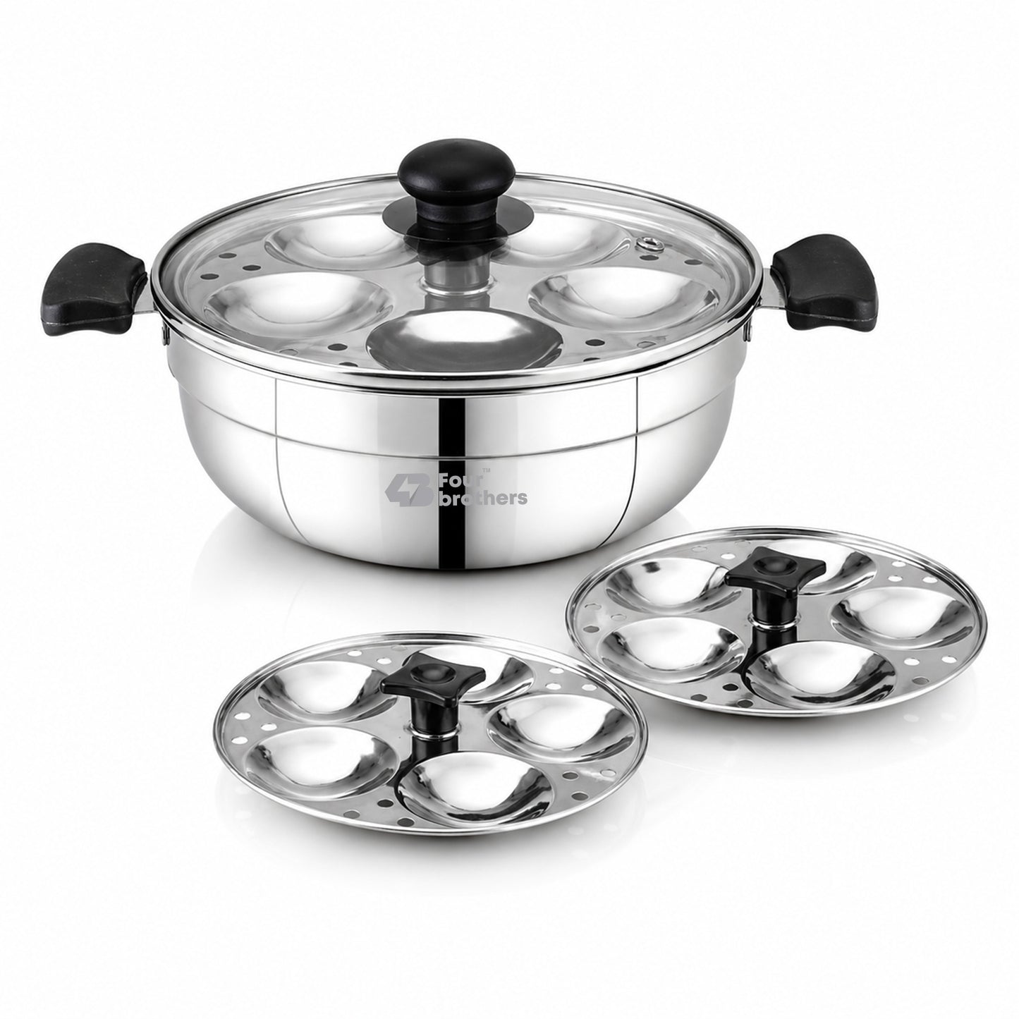 Smart Multi Kadai | Idly Pot with Glass Lid - Stainless Steel