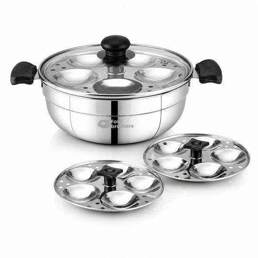 Smart Multi Kadai | Idly Pot with Glass Lid - Stainless Steel