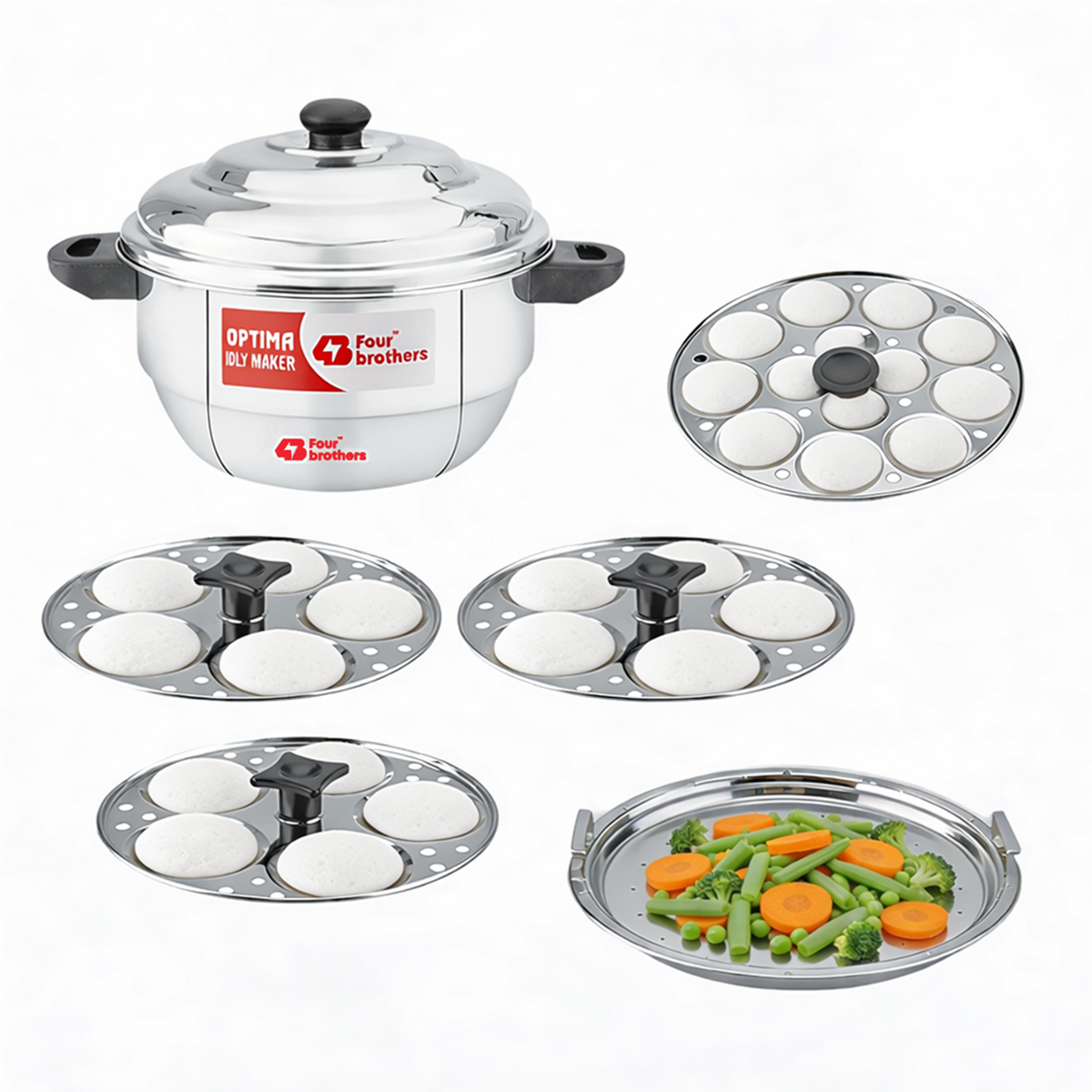 Four Brothers Optima Stainless Steel Idly Maker/Cooker | Induction & Gas Compatible