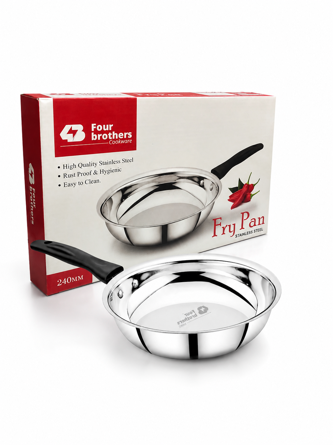 Premium Stainless Steel Frypan, Mirror Polish Finish | Four Brothers