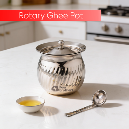 Rotary Stainless Steel Ghee Pot with Spoon
