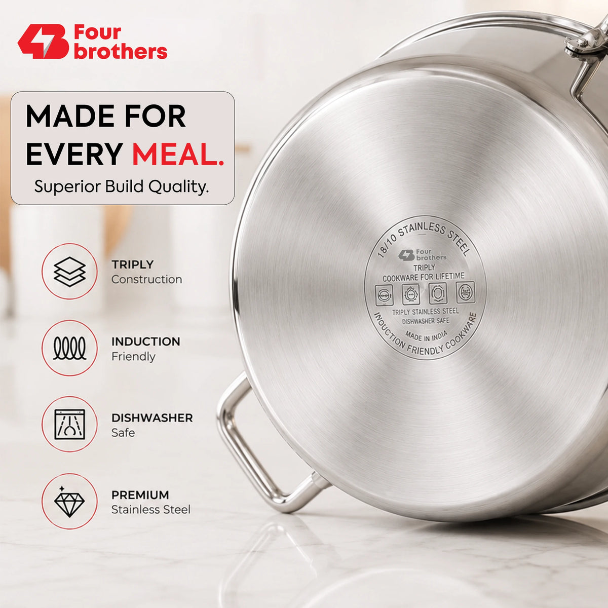 Tri-Ply Stainless Steel Stew Pot with Lid | Four Brothers