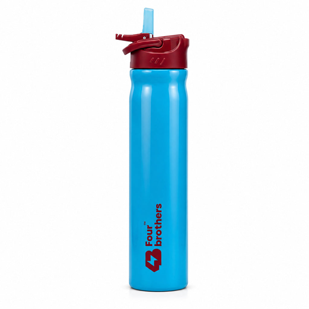 Four Brothers Stainless Steel Sipper Bottle ( Sippy ) – Single Wall, Leakproof Straw Water Bottle
