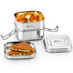 Stainless Steel Square Lunch Box Double Decker | Four Brothers