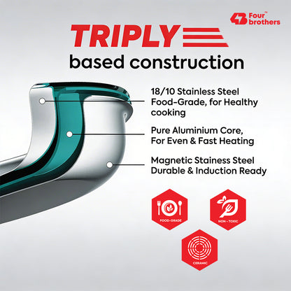 Triply Flat Bottom Tasla with Lid – Induction & Gas Compatible