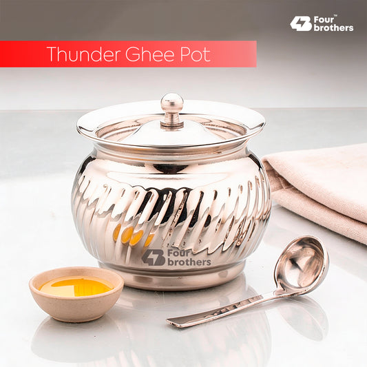 Thunder Stainless Steel Ghee/Oil Pot with Spoon
