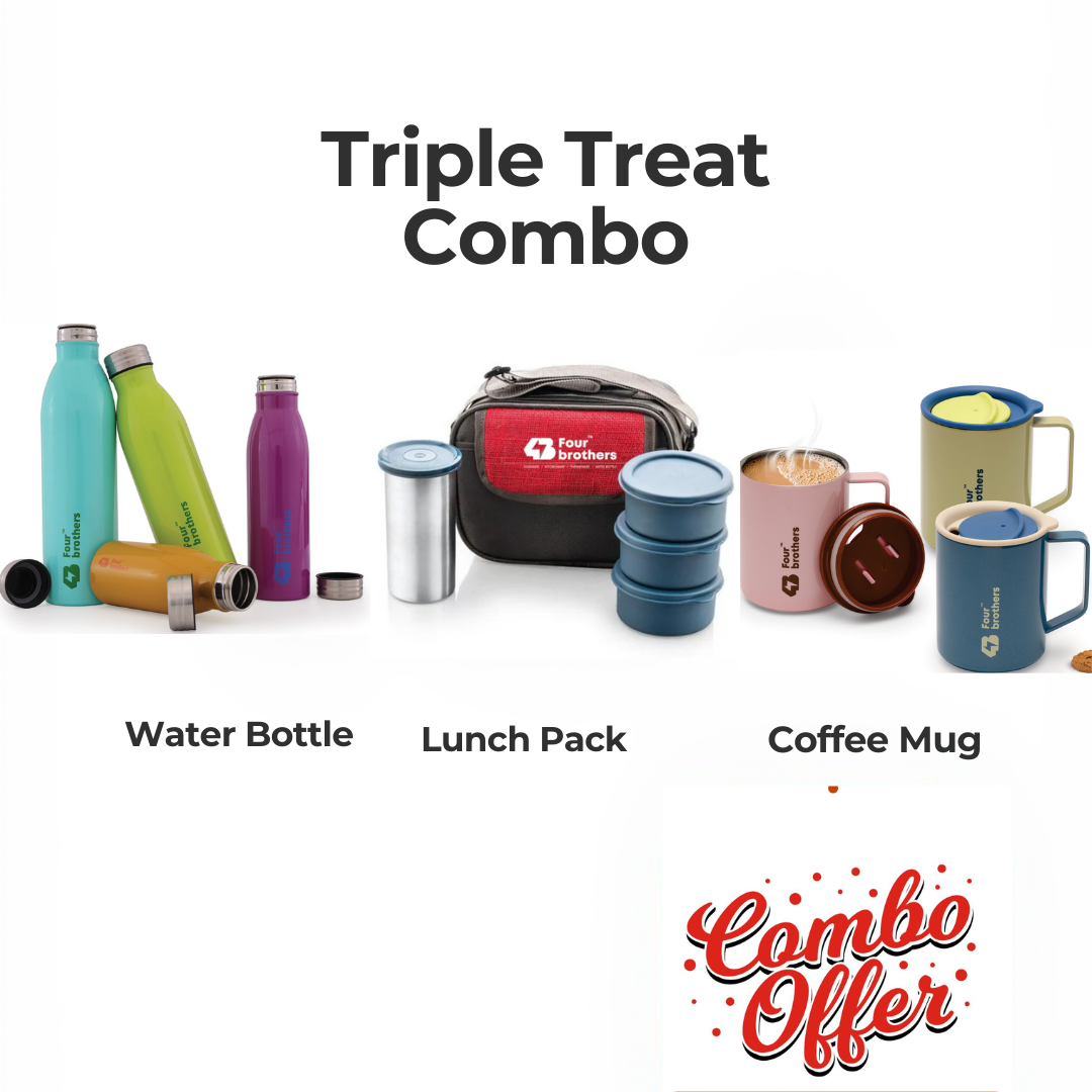 Stainless Steel Water Bottle, Lunch Pack and Coffee Mug - Triple Combo Offer