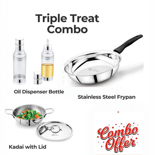 Kadai with Lid 22cm, Oil Dispenser Bottle 1L and Frypan Combo Offer