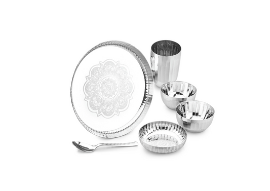 Classic Stainless Steel Thali Set – Laser Print Finish