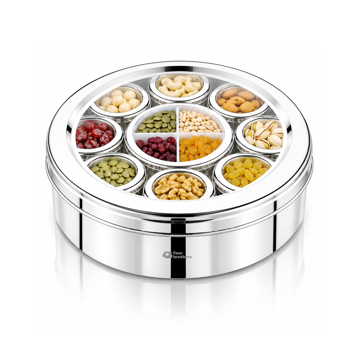 Orbit Stainless Steel Spice & Dry Fruit Box, 12 in 1 | Four Brothers