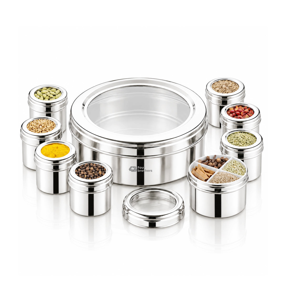 Orbit Stainless Steel Spice & Dry Fruit Box, 11 in 1 | Four Brothers
