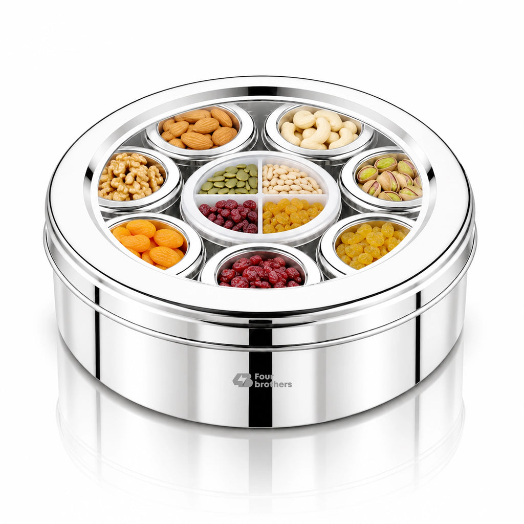 Orbit Stainless Steel Spice & Dry Fruit Box, 11 in 1 | Four Brothers