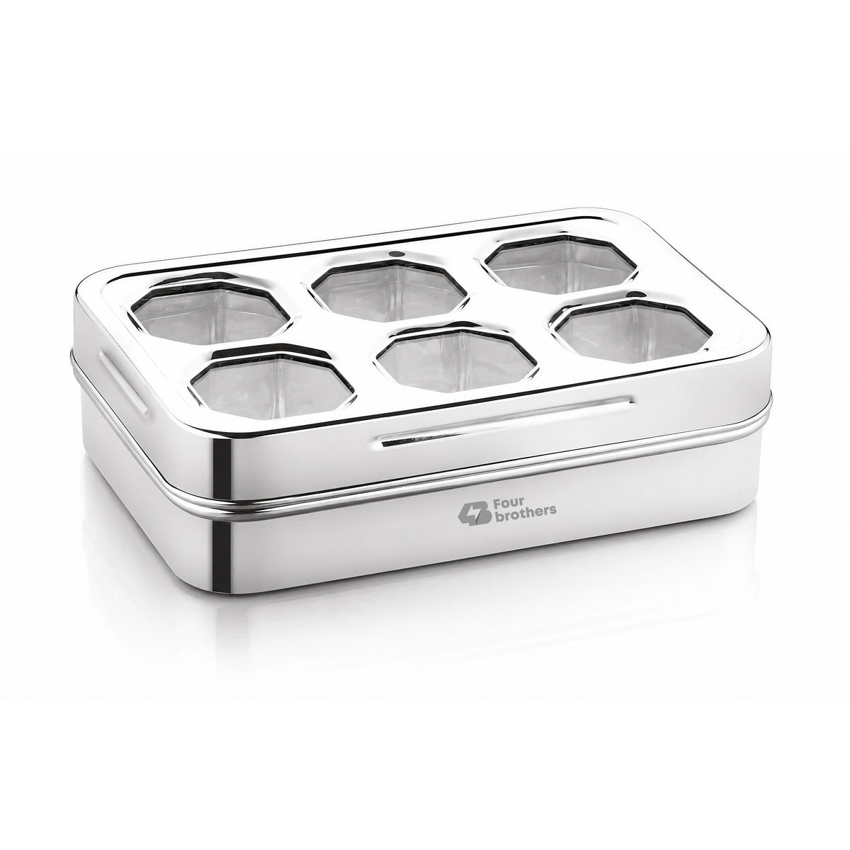Prism Stainless Steel Spice & Dry Fruit Box, 6 in 1 | Four Brothers