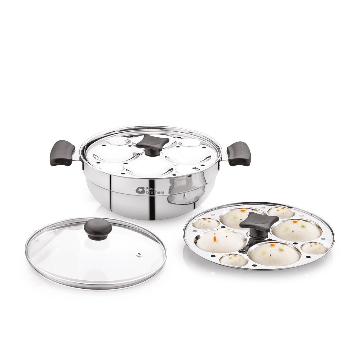 Smart Multi Kadai and Idly Pot with Glass Lid, Stainless Steel | Four Brothers