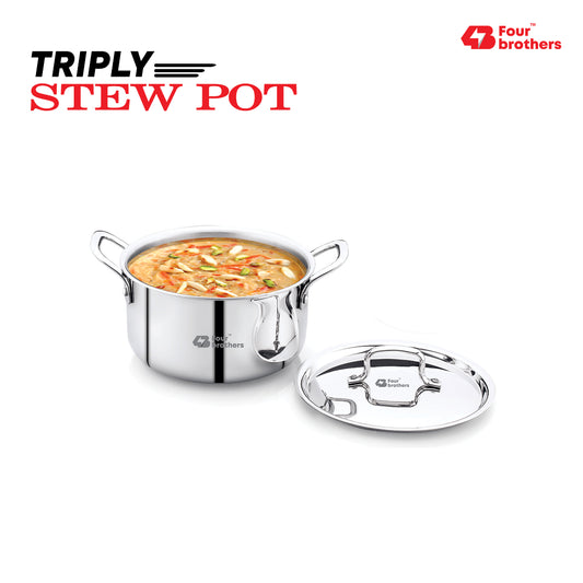 Tri‑Ply Stew Pot with Lid Cover Stainless Steel