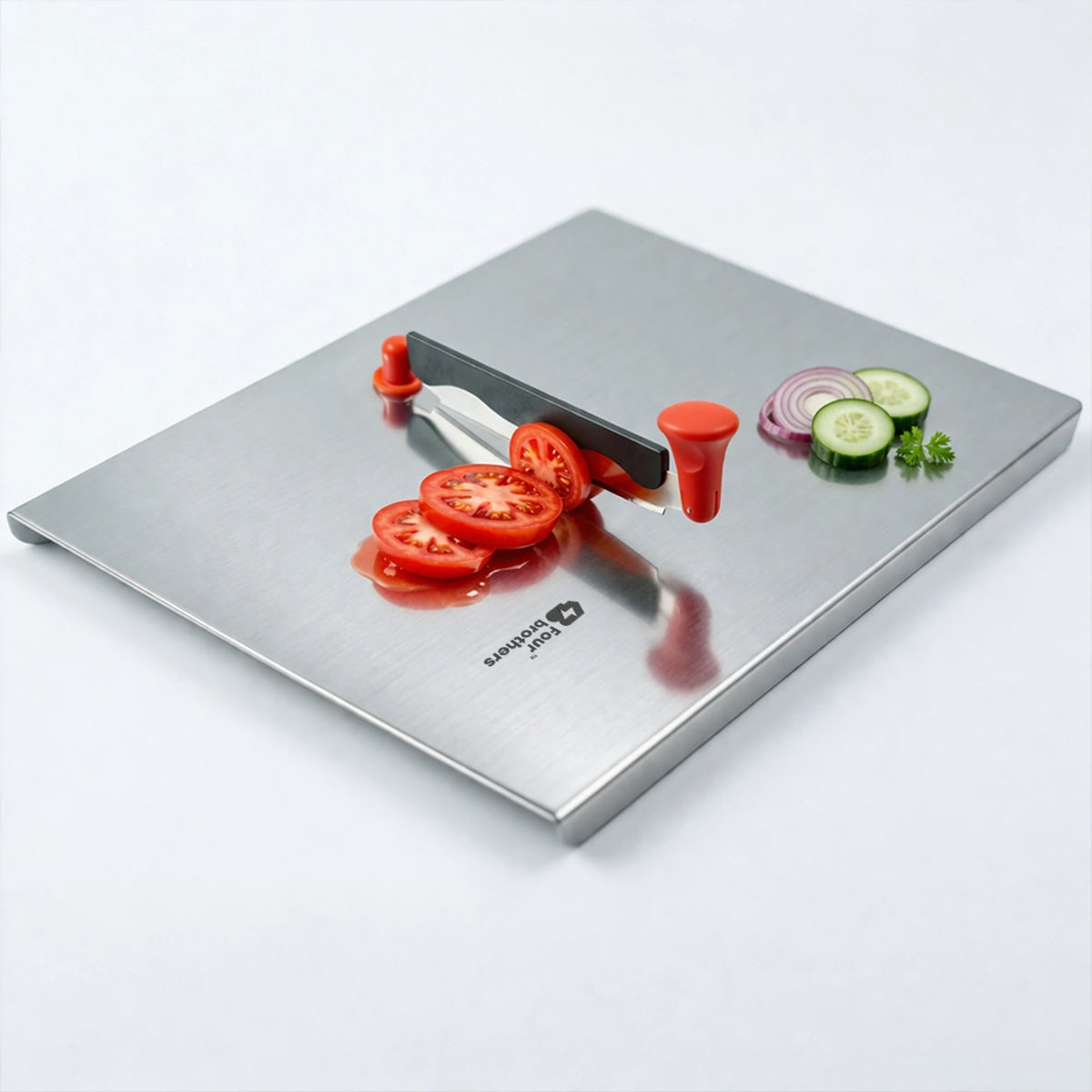 Royal Stainless Steel Cutting Board with Reversible Built-In Cutter | Four Brothers